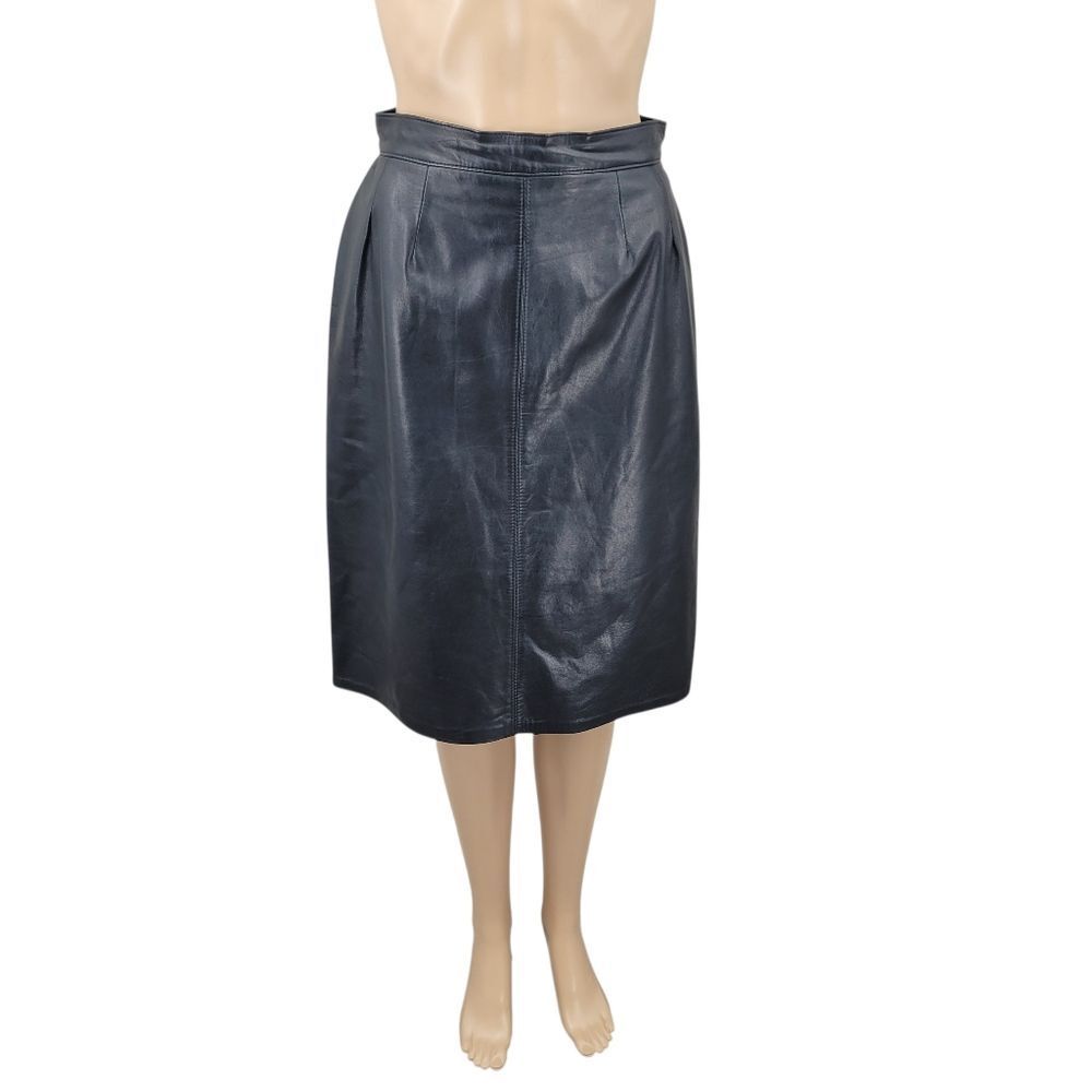 Lotus Vintage Black Leather Midi Skirt